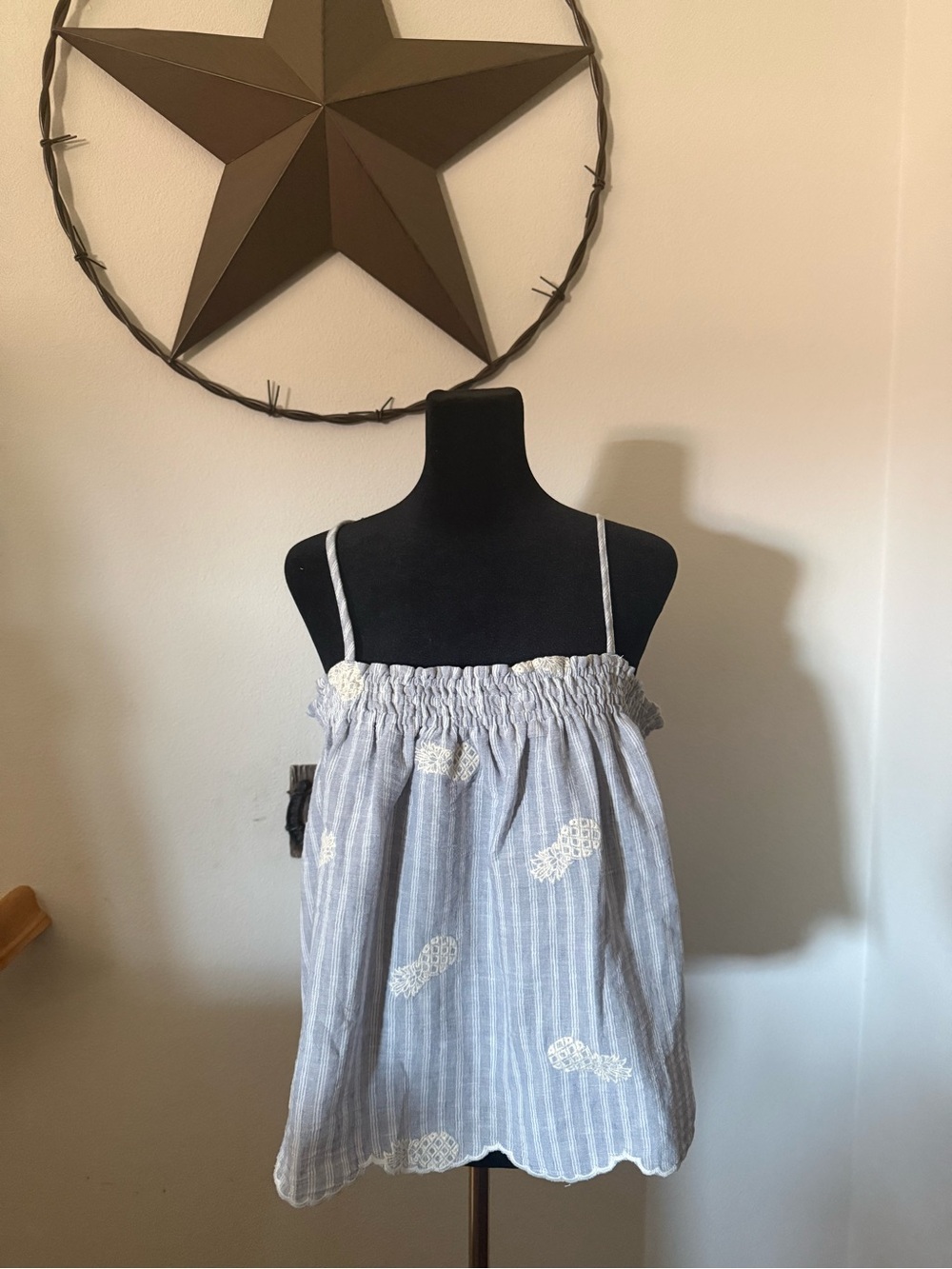 Hem & Thread Blue and White Striped Cropped Tank with Lace
